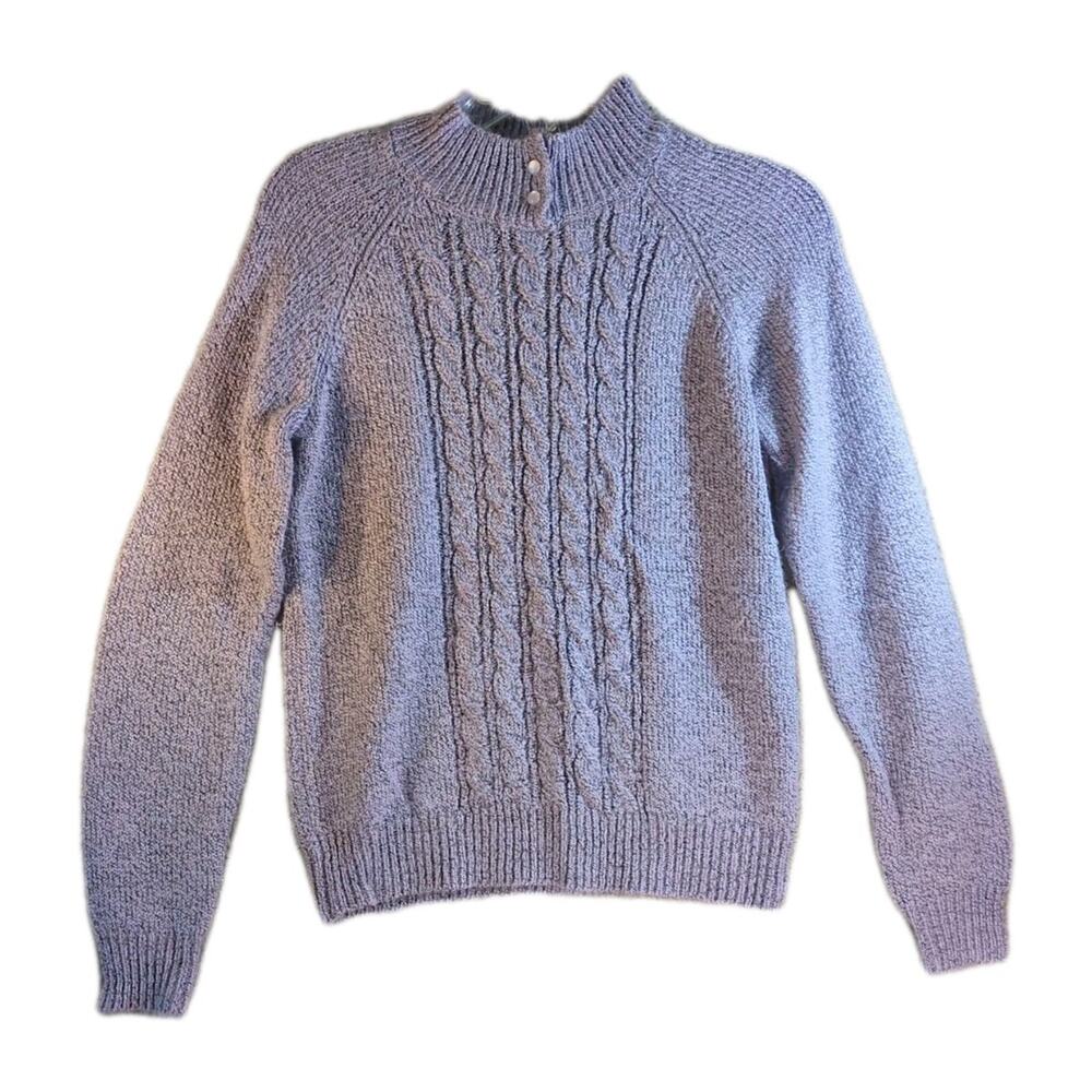 Lilac Cable Knit Sweater Small Mock Neck Buttons Cottagecore 80s Vintage Spring